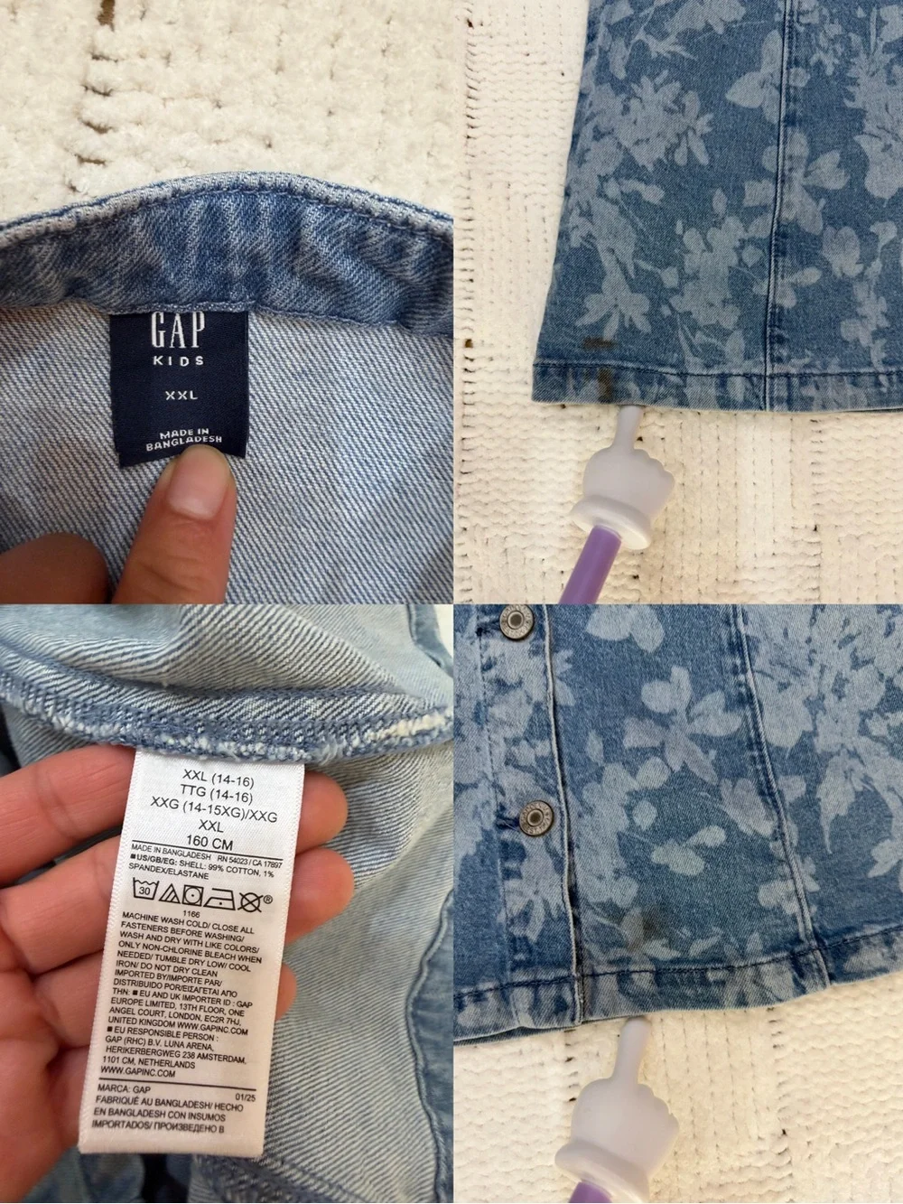 GAP Kids Floral Denim Button Front Dress Blue XXL 14-16 Sleeveless